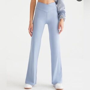 High-Waist V-Cut Light Blue Flare Yoga Pants